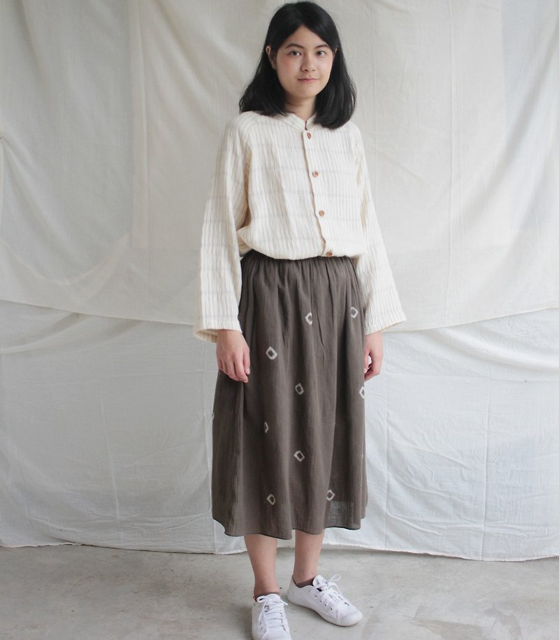 Ebony brown dot cotton skirt / with lining and pockets - กระโปรง - ผ้าฝ้าย/ผ้าลินิน สีนำ้ตาล