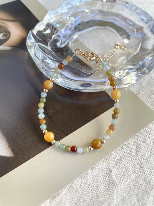 璞翠 PU CUI JEWELRY 美拉德色系天然緬甸A貨翡翠手鍊