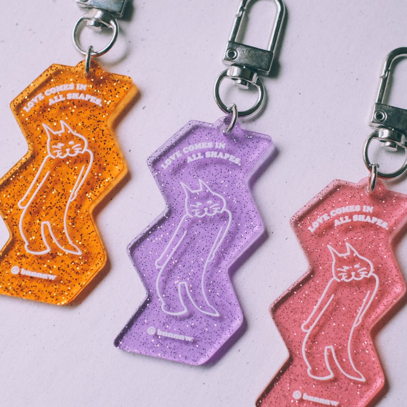 Twisty Cat Sparkling Soda KeychainLove Comes in All Shapes - ที่ห้อยกุญแจ - อะคริลิค หลากหลายสี