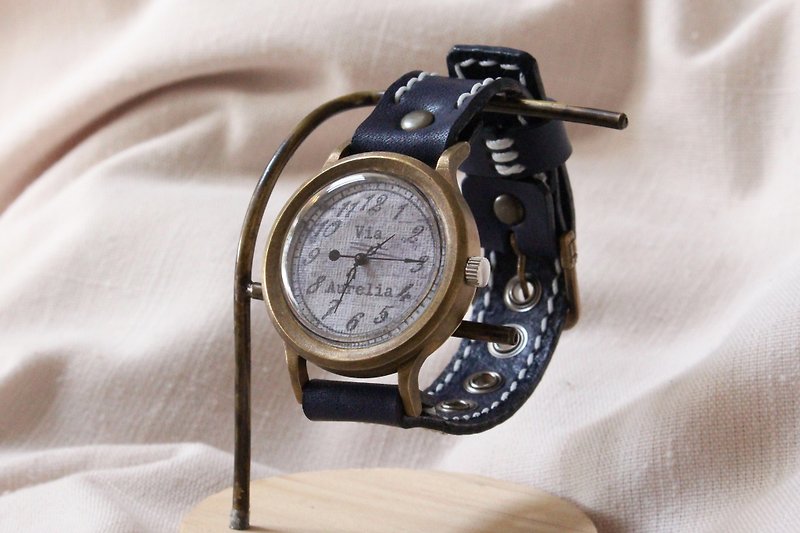 手作り腕時計　Via Aurelia(レトロ 中世Gray & Navy Blue) - 腕時計 - 銅・真鍮 ブルー