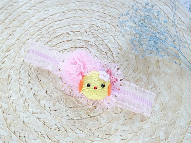 Baby Headband - handmade yellow chick elastic baby hairband (pink) - อื่นๆ - วัสดุอื่นๆ ขาว