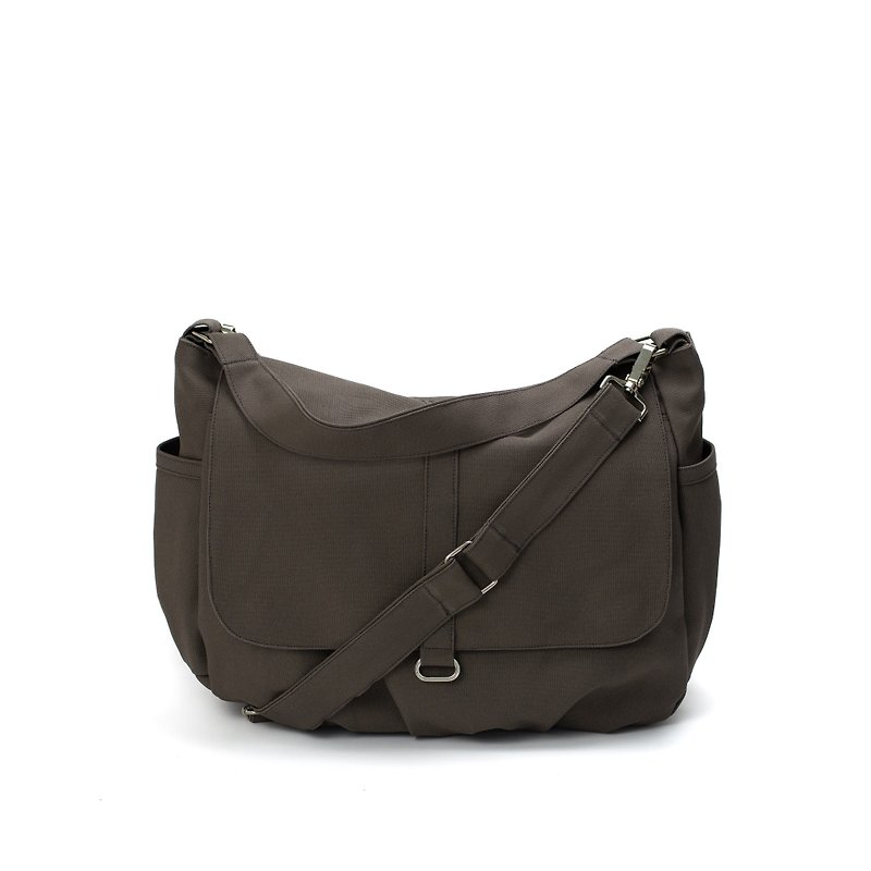 GRAY canvas shoulder bag , Travel messenger bag with zipper - no.18/DANIEL - กระเป๋าแมสเซนเจอร์ - ผ้าฝ้าย/ผ้าลินิน สีเทา