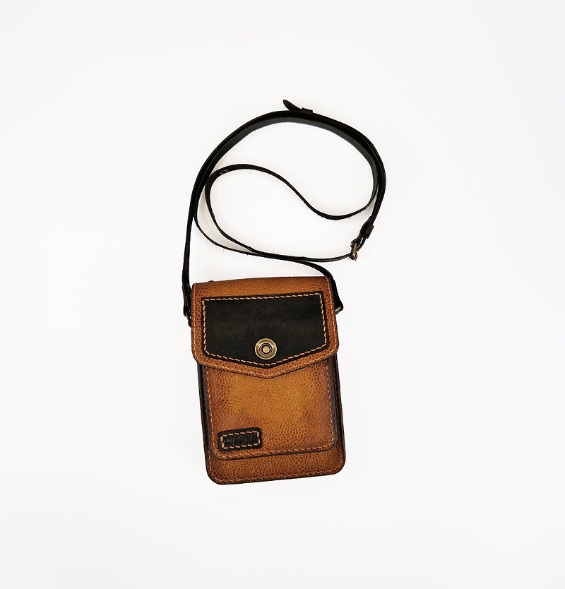 小さな革電話バッグ、ミニショルダー携帯電話ケース、手作りギフト - その他 - 革 イエロー