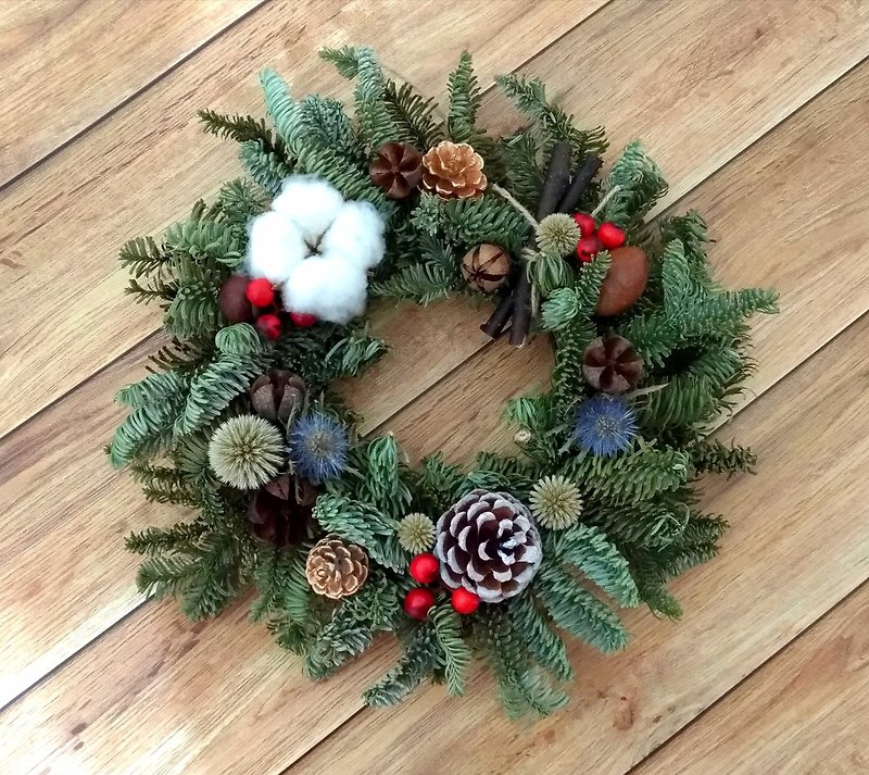 Nobelson Christmas Fruit Wreath / Christmas / Dry Wreath / Exchange Gift / Healing Decoration / Candlestick - ช่อดอกไม้แห้ง - พืช/ดอกไม้ สีเขียว