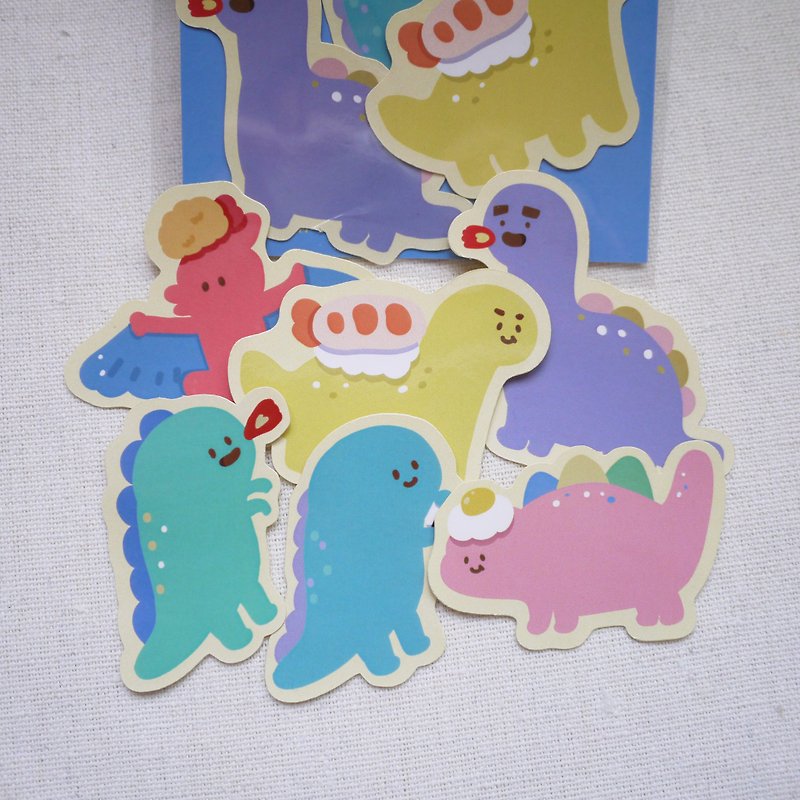 Spitfire Dinosaur Sushi / Waterproof Trimming Sticker Pack - สติกเกอร์ - กระดาษ หลากหลายสี