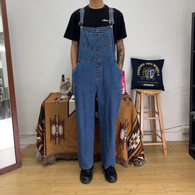 CRB denim washed overalls vintage coveralls second hand - กางเกงขายาว - ผ้าฝ้าย/ผ้าลินิน สีน้ำเงิน