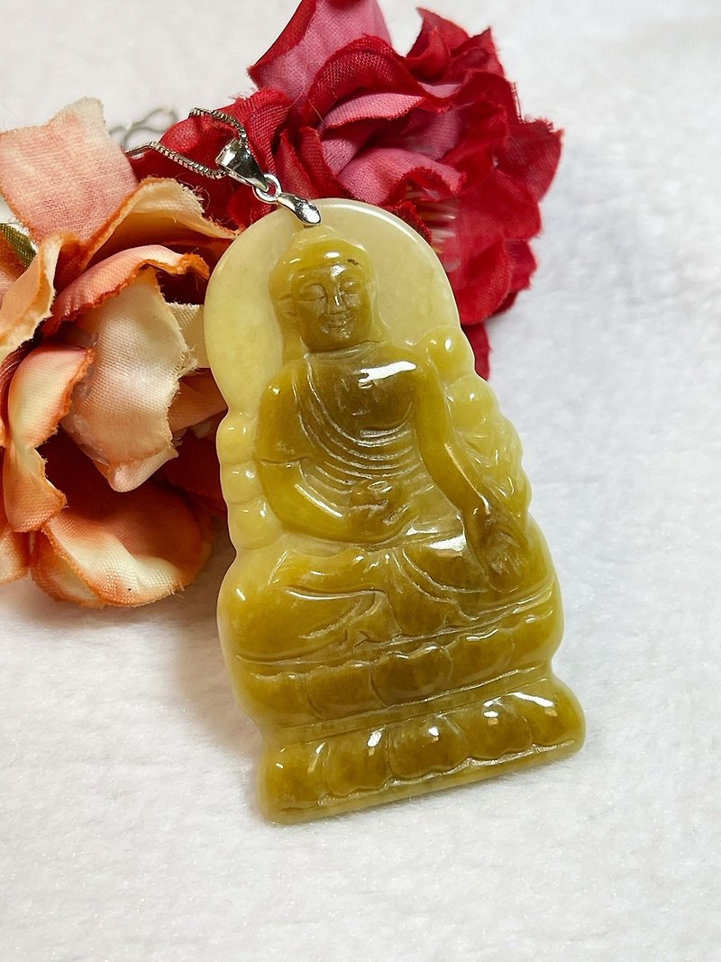 Multi-jewel Stone/natural jade A-grade Sakyamuni Buddha/Tathagata Buddha/Yellow Jade Buddha/Tathagata Buddha - Necklaces - Jade Brown