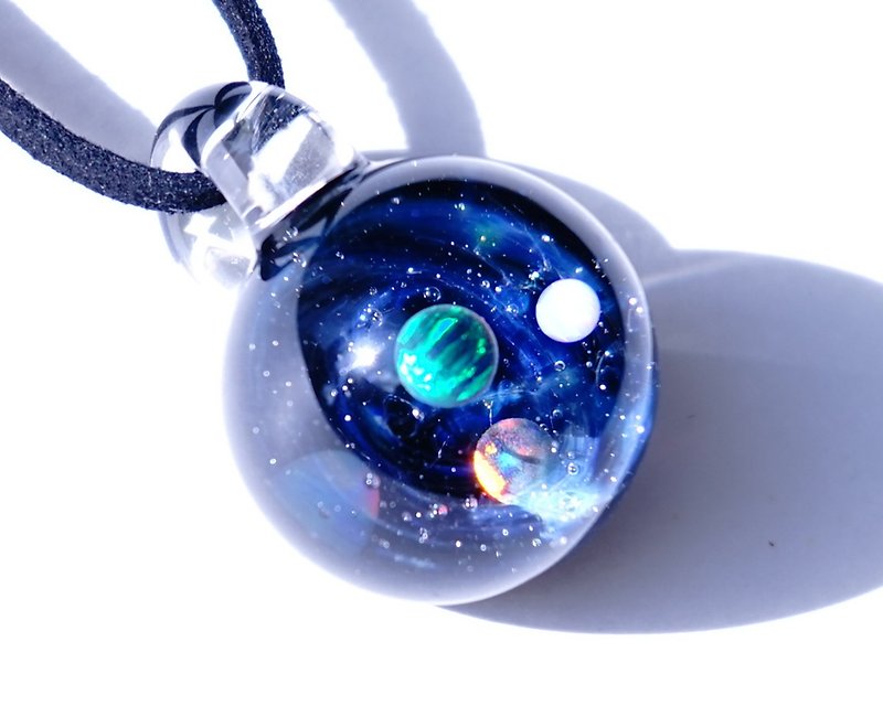 神秘的な小宇宙の世界 4種類のオパール入り ガラス ペンダント 宇宙【送料無料】 - 項鍊 - 玻璃 藍色