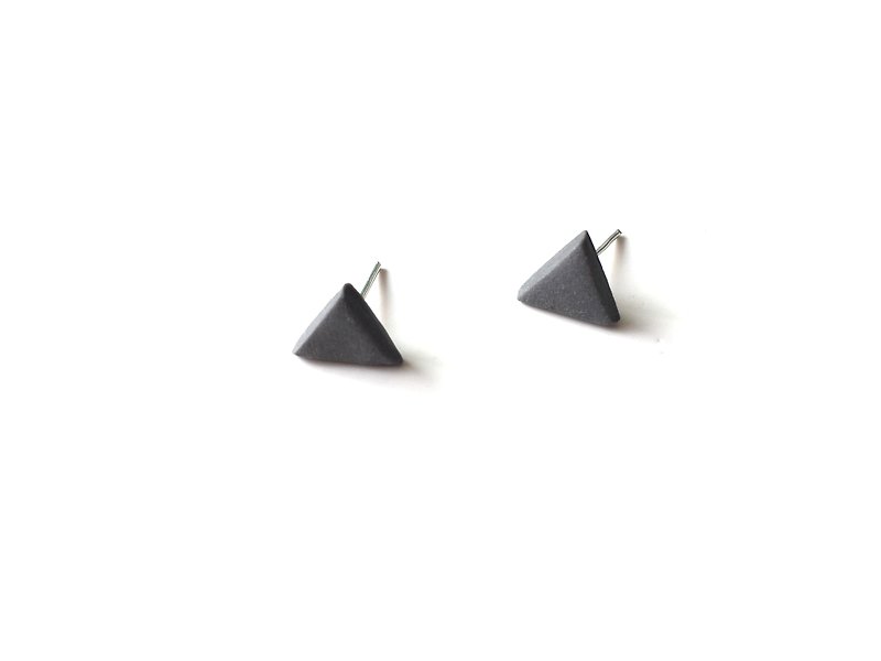 Ceramic Earring - Black / Triangle / Simple / Handmade - ต่างหู - เครื่องลายคราม สีดำ