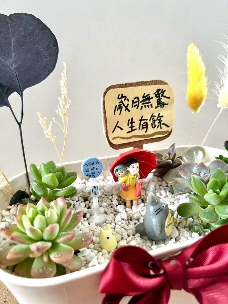 多肉組盆 多肉植物 日式枯山水 龍貓 小梅 公車亭 吉卜力植物盆栽 - 盆栽/植栽 - 植物．花 綠色