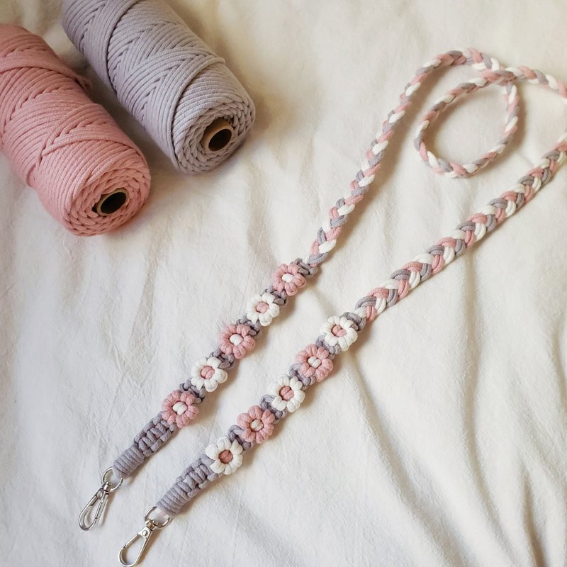 Braided twist double flower mobile phone lanyard mobile phone back rope - Lanyards & Straps - Cotton & Hemp Pink