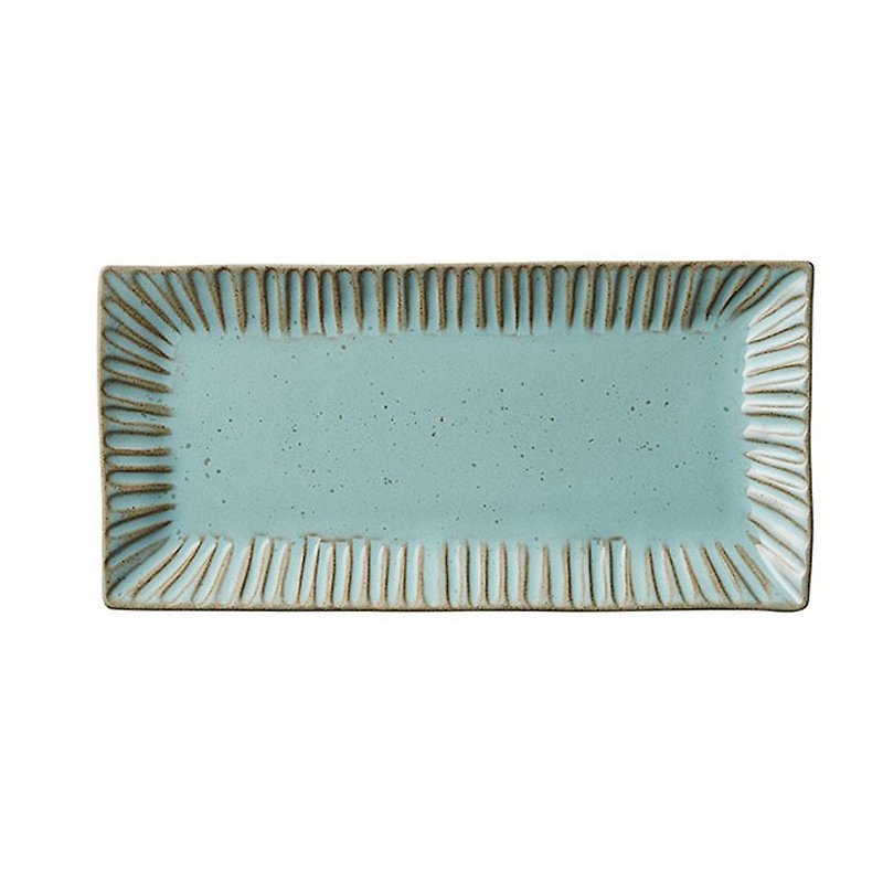 FONDACO Handmade Stripe Series-Rectangular Plate (Lake Green) (A total of two sizes are available) - จานและถาด - ดินเผา สีเขียว