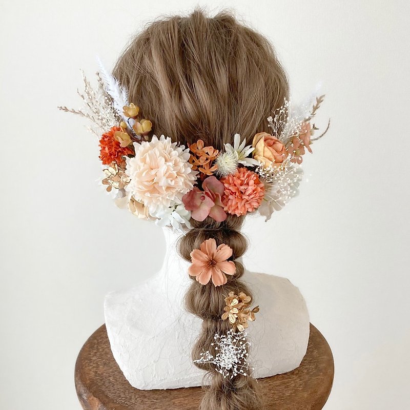 枯れない花の髪飾り - ヘアアクセサリー - その他の素材 オレンジ