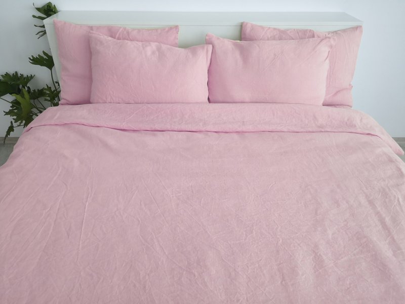 Sakura pink linen pillowcase / Pink pillow cover / Euro, American, Taiwan size - 寢具/床單/被鋪 - 亞麻 粉紅色