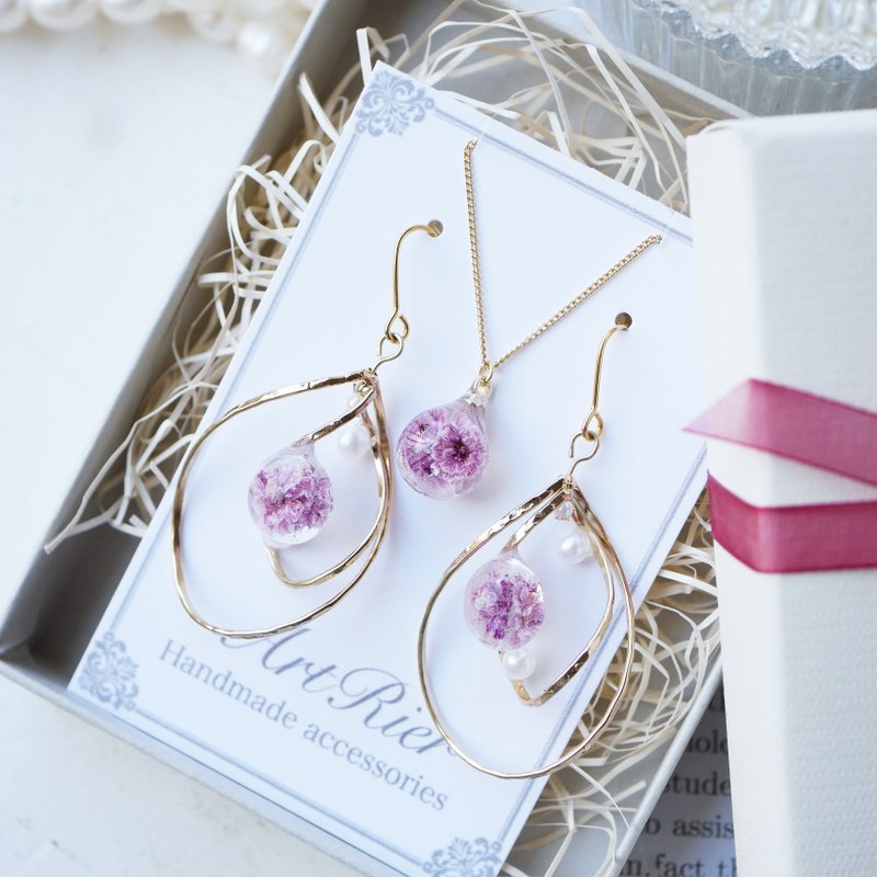 滿天星雙環珍珠耳環 紫 - 耳環/耳夾/耳骨夾 - 植物．花 紫色