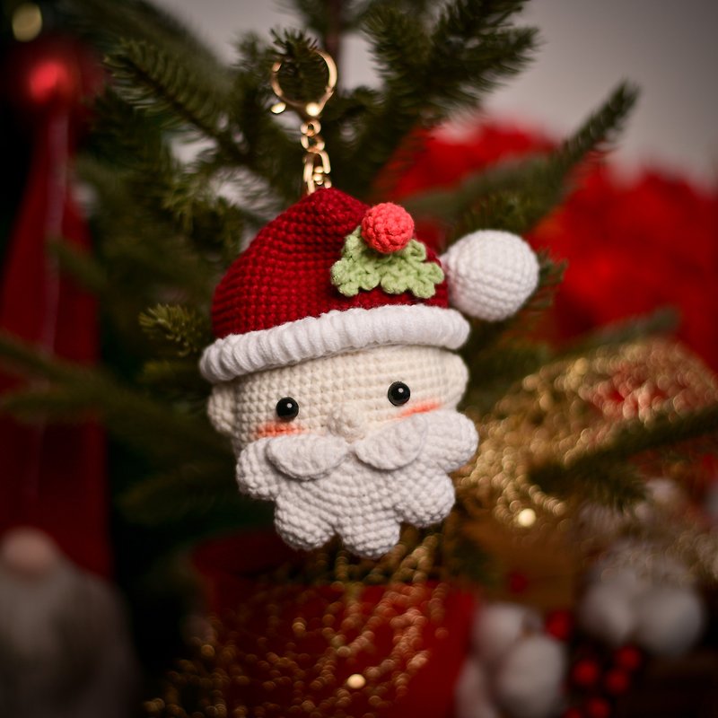 喵奶奶手作 |手工編織吊飾- 聖誕老人 - 吊飾 - 棉．麻 紅色