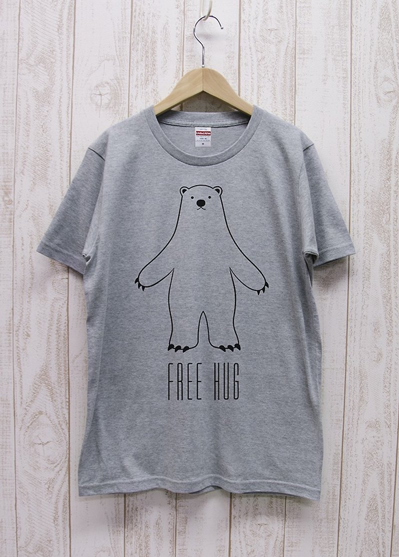 FREE HUG　シロクマ　ヘザーグレー / R013-T-GR - 中性衛衣/T 恤 - 棉．麻 灰色
