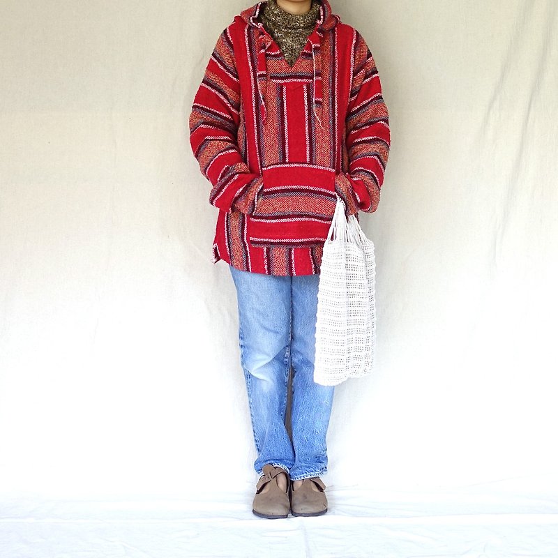 墨西哥傳統織布連帽上衣baja hoodie - 紅 - 帽T/大學T - 聚酯纖維 紅色