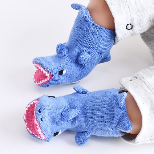 pompkins 動物造型立體嬰兒襪-鯊魚 XS 9cm〜12cm