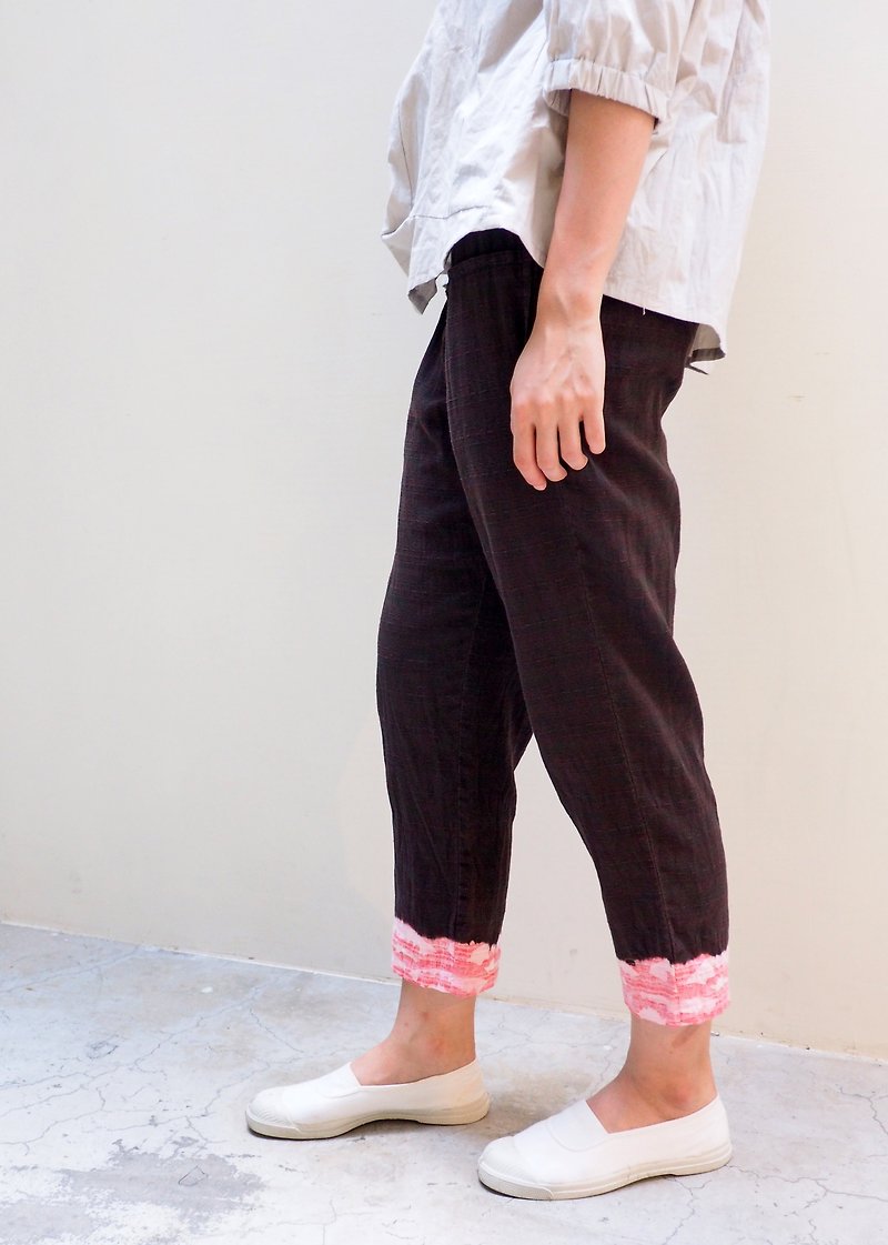 And - a touch of sunset - waist tight trousers mouth hit color pants - Women's Pants - Cotton & Hemp Brown