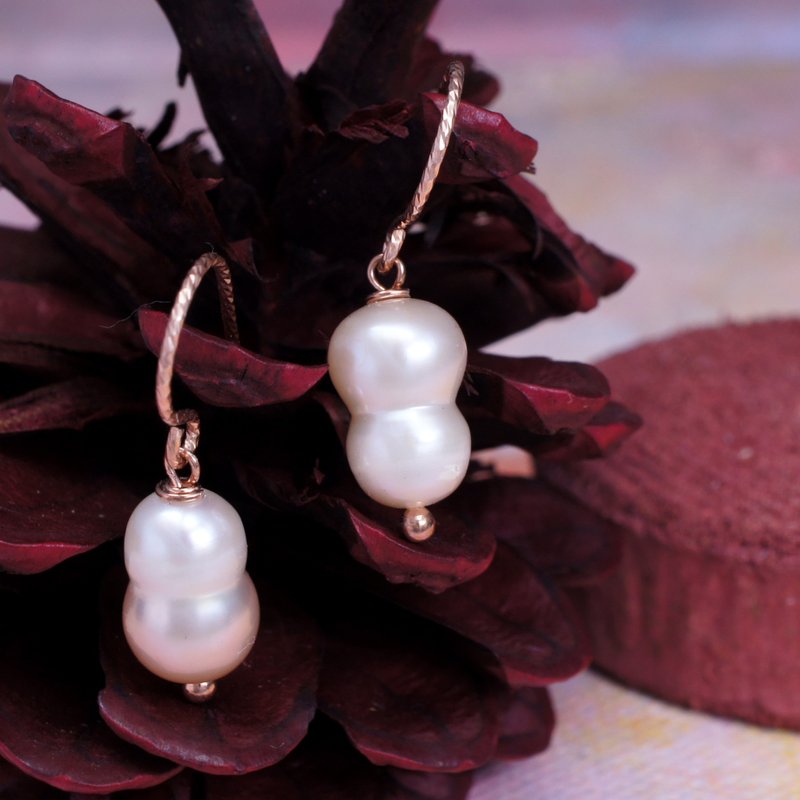 TWINS -  Peanut Pink  Pearl 18K Rose Gold Plated Silver Earring - ต่างหู - ไข่มุก สึชมพู