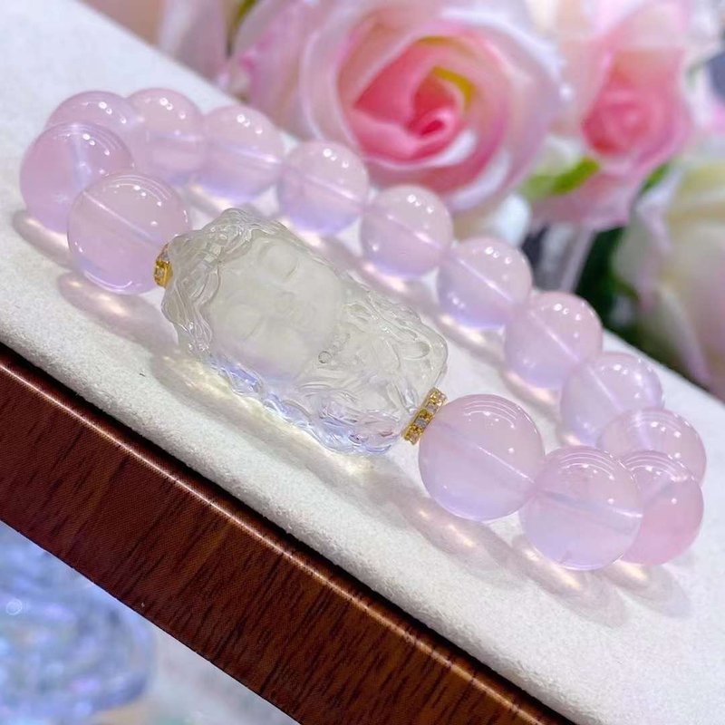 天然原礦溫柔星光粉水晶 黃水晶守護度母設計手串手持f - 手鍊/手環 - 半寶石 粉紅色