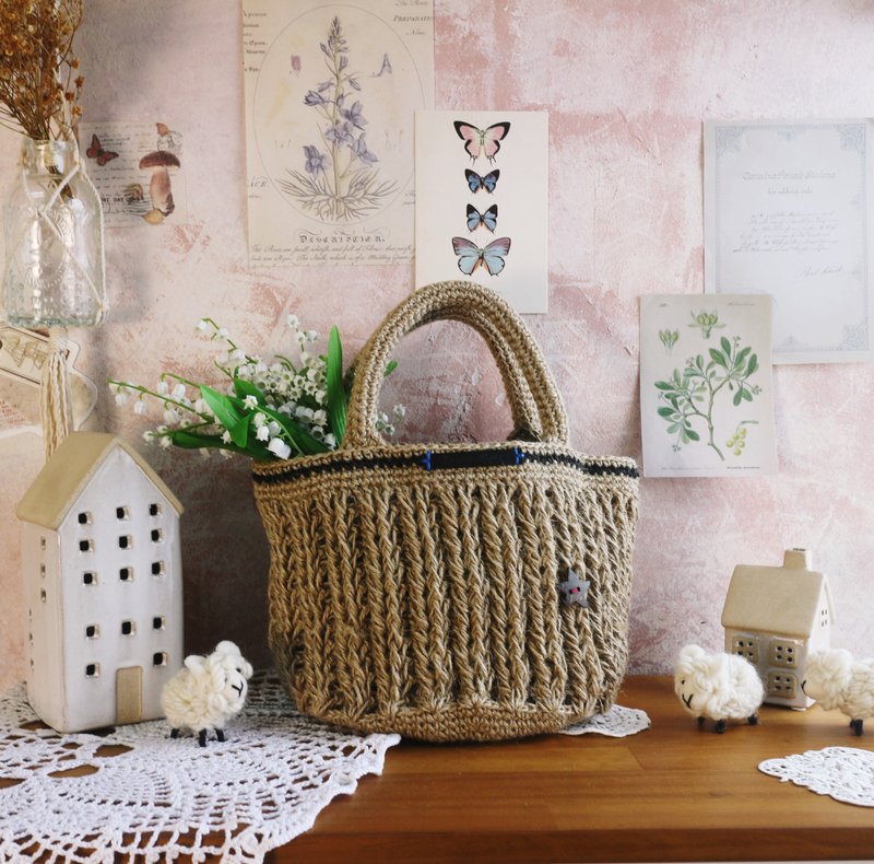 [Sold out] Handmade handwoven/jute Linen woven bag/handbag/lunch bag - Handbags & Totes - Cotton & Hemp Khaki