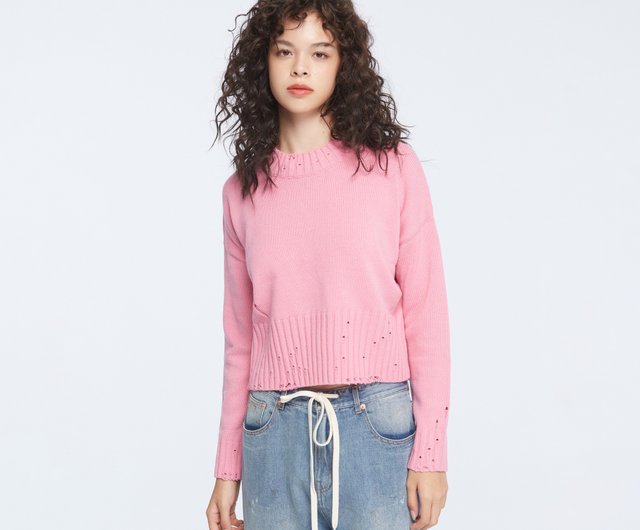 Pink ripped sweater best sale