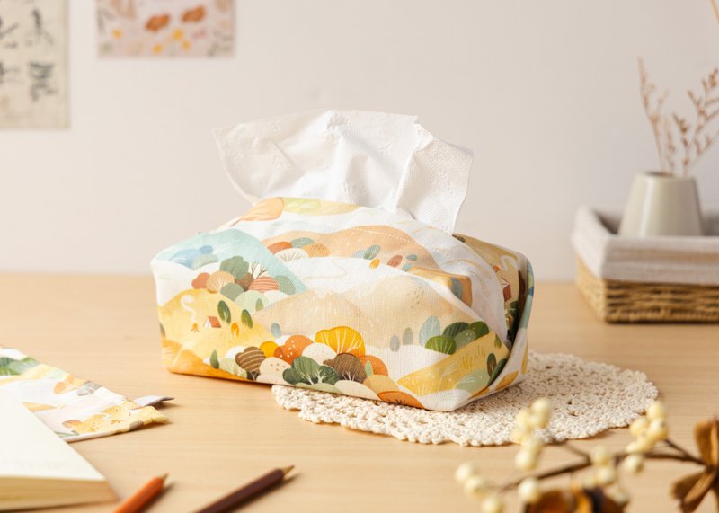 [Autumn Camping-Toilet Paper Cover] Desktop type/Stiff version - Tissue Boxes - Polyester Orange