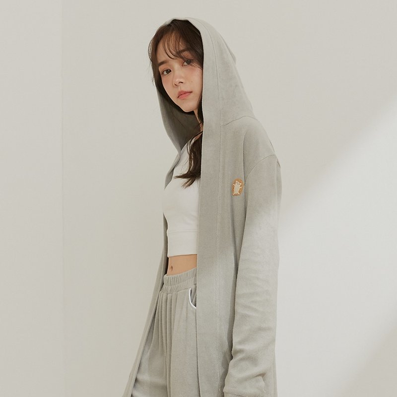保暖毛巾布長版連帽外套-高雅灰/居家服/膠原蛋白紗 - 睡衣/居家服 - 棉．麻 灰色