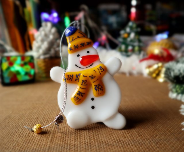 雪だるまのクリスマスツリーの飾り、溶融ガラスのオーナメント