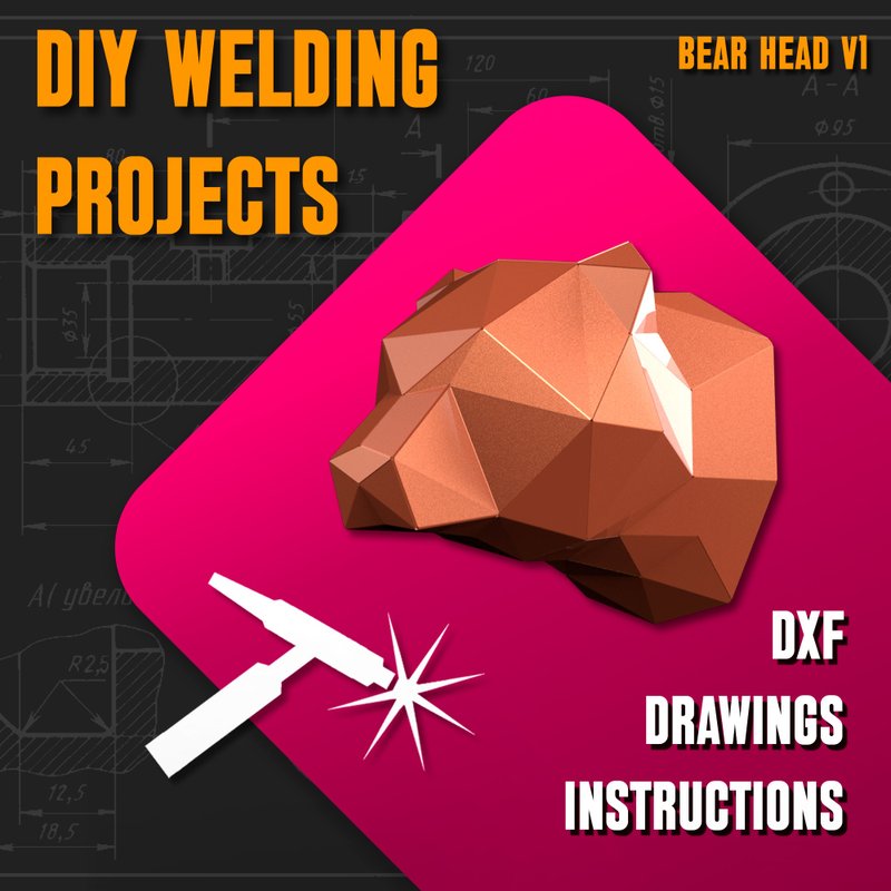 Welding Project Plans Drawings Bear Head (DXF, PDF) - 圖文模板設計 - 其他材質 