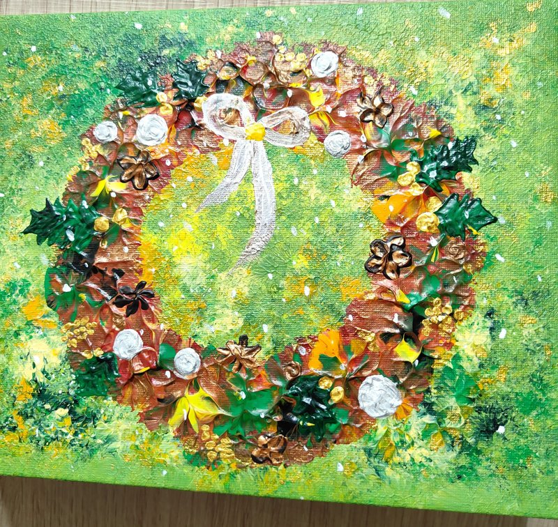 【聖誕圓圈】無框畫/掛畫/壓克力畫/原畫/擺飾/聖誕禮物 - 擺飾/家飾品 - 棉．麻 