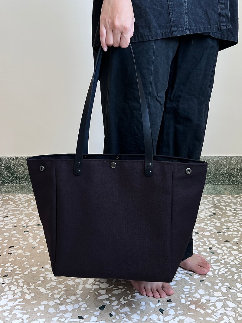 Simple side bag・L・Black - กระเป๋าแมสเซนเจอร์ - ผ้าฝ้าย/ผ้าลินิน สีดำ