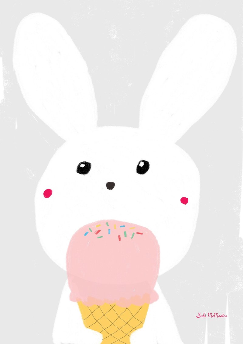 Wall print - Bunny and Ice Cream A3 (free postage) - Wall Décor - Paper Multicolor