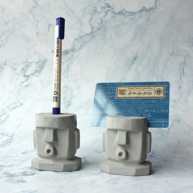 Cement Moai-Pen holder and business card holder dual-purpose Moai - Stuffed Dolls & Figurines - Cement Gray