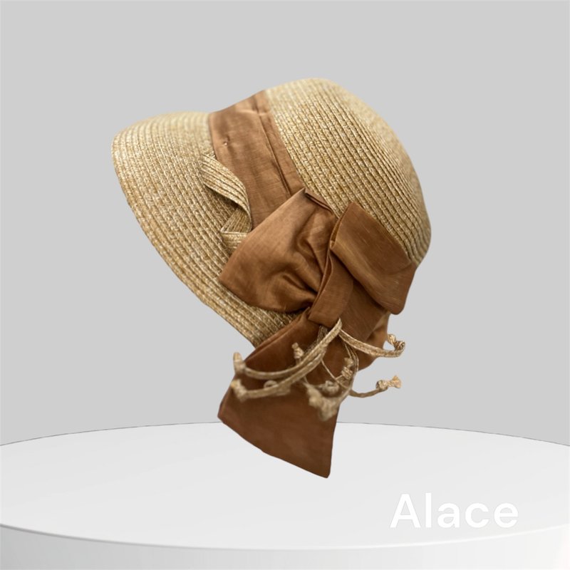 Flower raffia hat- Khaki - หมวก - ผ้าฝ้าย/ผ้าลินิน 