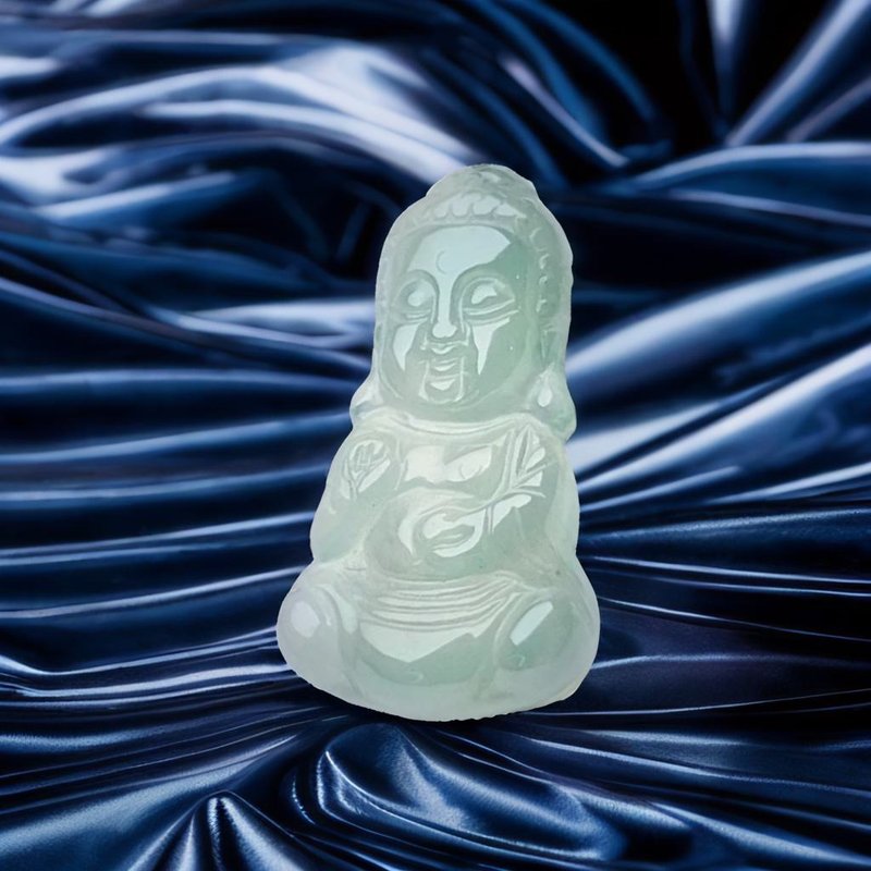 Ice Jade Little Buddha Necklace | Natural Burmese Jade A-grade | Gift - สร้อยคอ - หยก สีเขียว