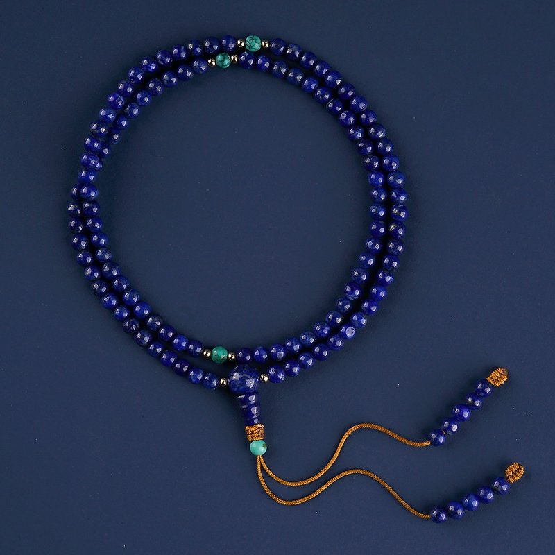 Imperial blue rosary beads from time to time original design 108 small Buddha beads string Afghan lapis lazuli ore turquoise - สร้อยข้อมือ - คริสตัล 