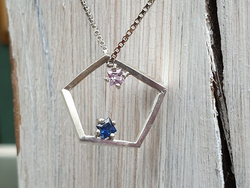C.L Studio Oˋre Jewelry 設計師款 公主方切割 藍寶石 925純銀項鍊 SB20