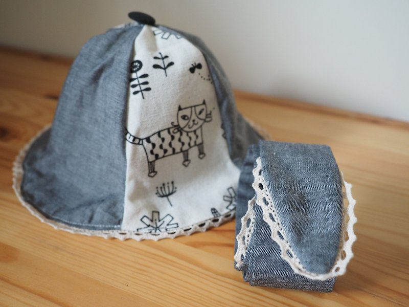 Cat in Grey Baby/ Kid Handmade hat and headband set - Bibs - Cotton & Hemp Gray