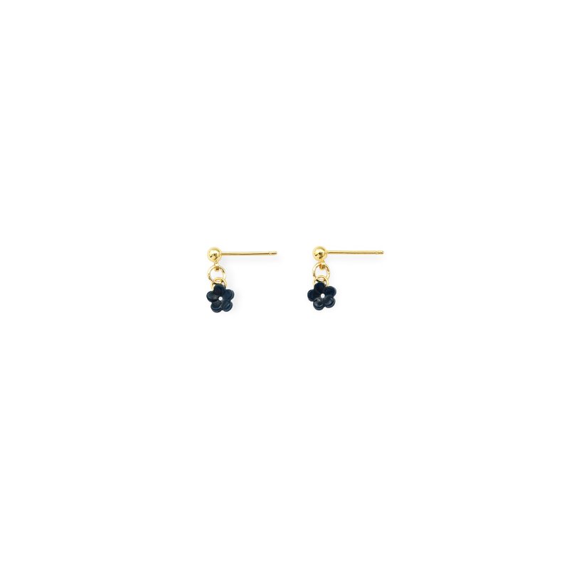 Super mini flower 14K gold-filled earrings - black and blue - ต่างหู - วัสดุอื่นๆ 