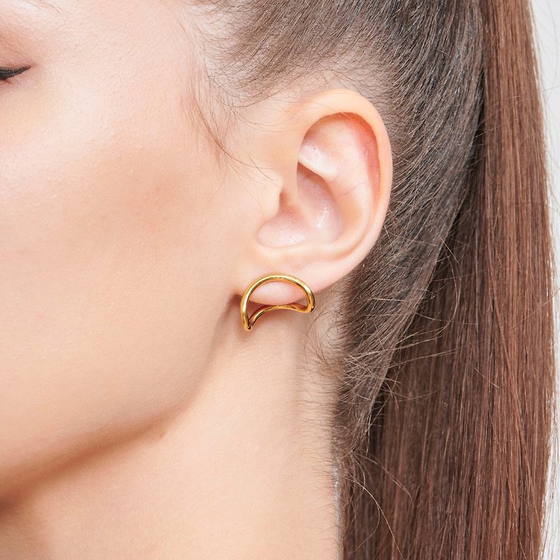 Yuehu niche designer earrings (sold individually) - ต่างหู - สแตนเลส สีทอง