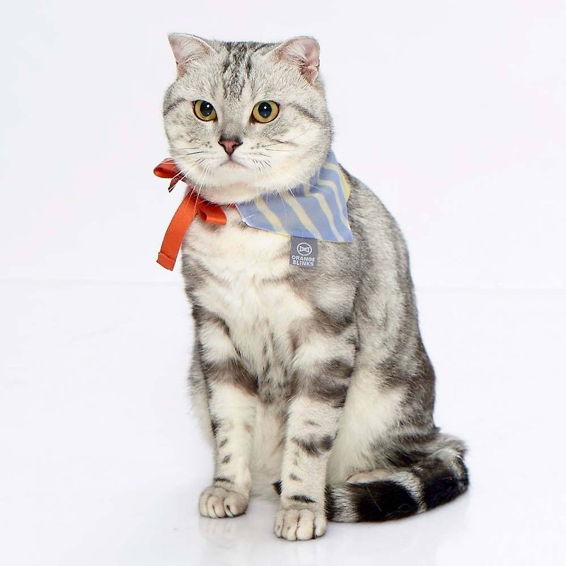 寵物領巾 Orange Blinks 藍白條紋拼接淡黃色  S/M/L (S/M完售) - 其他 - 棉．麻 