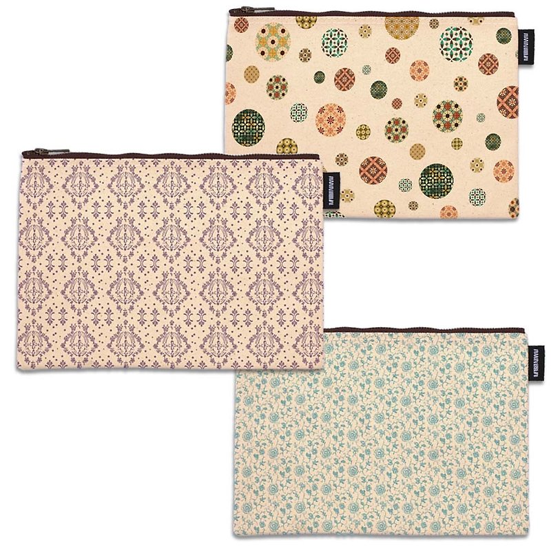 | Retro pattern series | Synthetic canvas zipper bag / 3 styles in total - Toiletry Bags & Pouches - Cotton & Hemp Multicolor