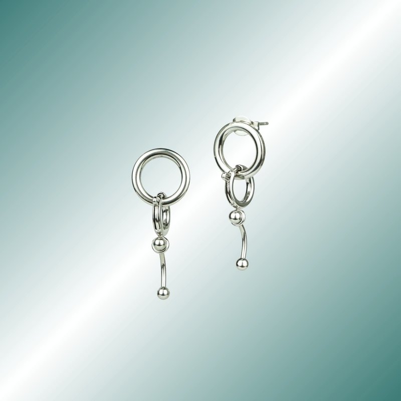 PIERCING Piercing nail series buckle pendant circle earrings - Earrings & Clip-ons - Stainless Steel Silver