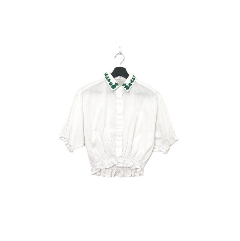 Back to Green-再製刺繡白襯衫 聖誕紅 ws-01//vintage shirt - 女襯衫 - 棉．麻 
