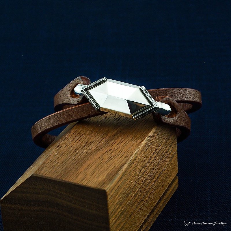 Handmade 925 sterling silver bracelet [firm] Italian cowhide men's bracelet - Bracelets - Genuine Leather Multicolor