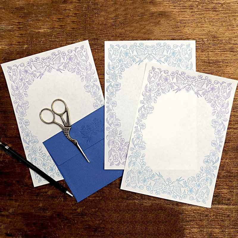 Blooming Letter Set -TWILIGHT- / Letterpress - การ์ด/โปสการ์ด - กระดาษ สีน้ำเงิน