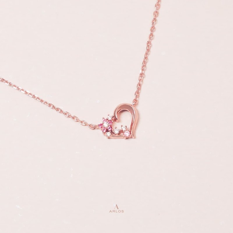 L'amour Floral Heart Necklace (Rose Gold) - Necklaces - Sterling Silver 